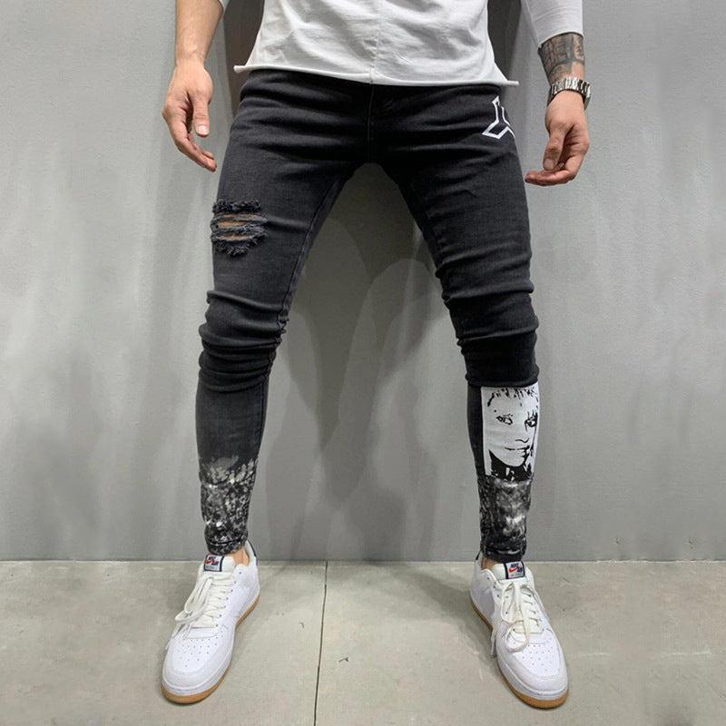 Men's Ripped Stretch Stiletto Jeans Black Jeans
