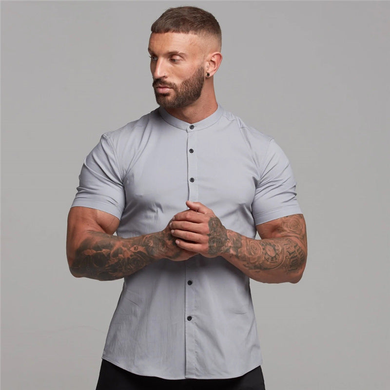 New Summer Shirt  Fitness Clothing Cotton Tops Short Sleeve Sports Shirts Brand Mens Short Cool Casual Fashion Breathable Shirt