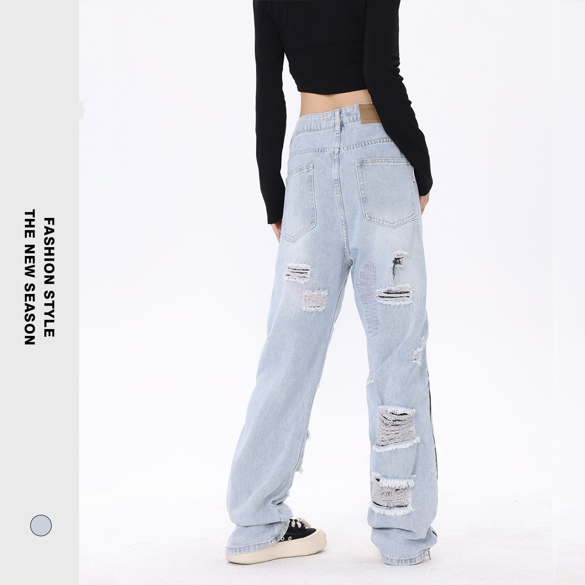 American Street Retro Tattered Jeans Washed Jeans