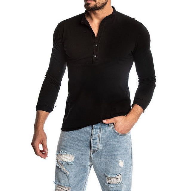 Men's Fashion Solid Color Long Sleeve O-neck T-shirts Mens